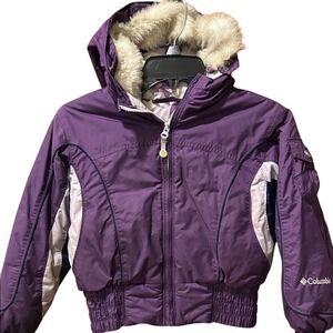 Columbia Girls Purple Winter Puffer Jacket Faux Fur Hood Youth Size 7/8 Ski Coat